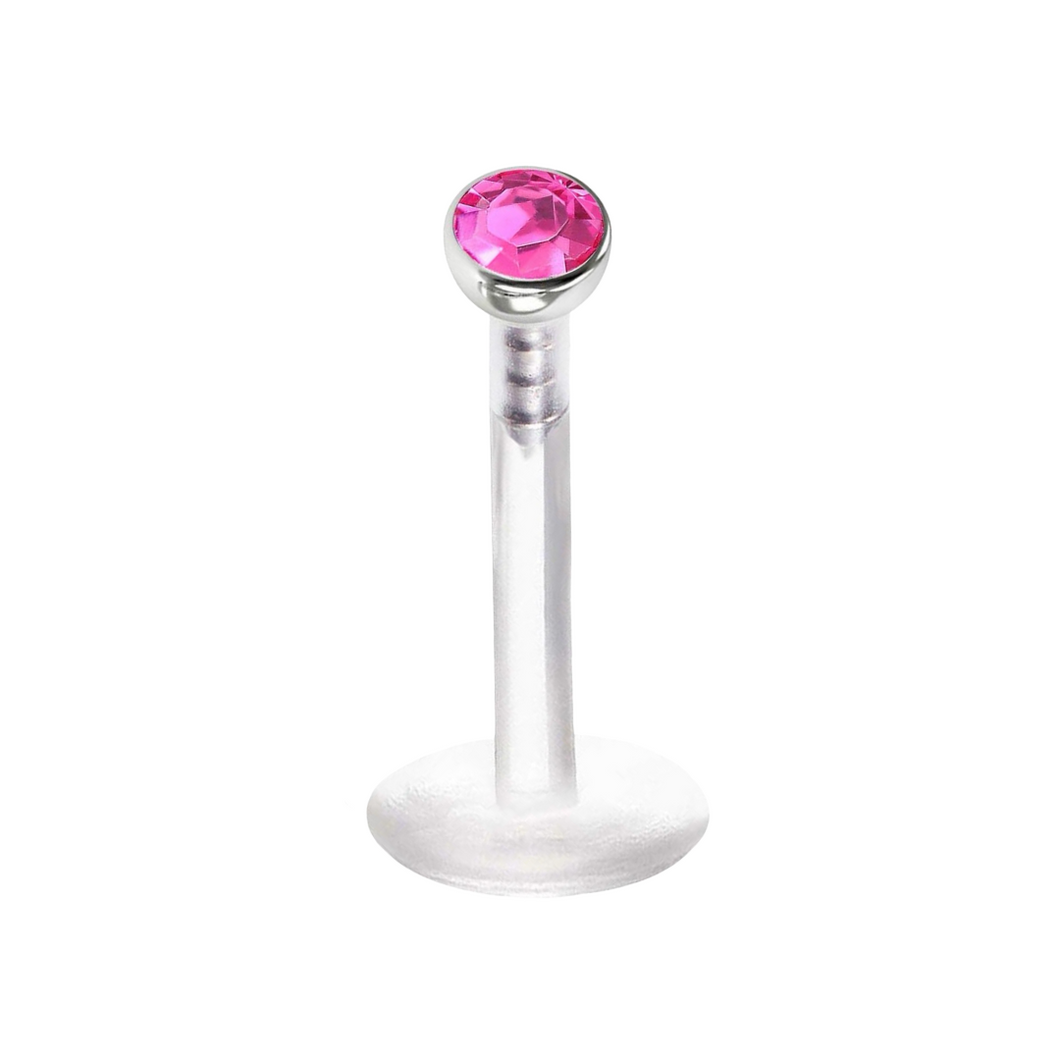 2mm Pink Cz Labret Bioflex