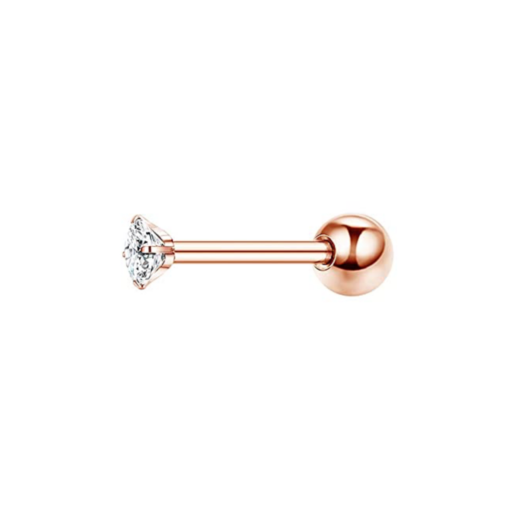 2mm Cz Rose Gold Barbell