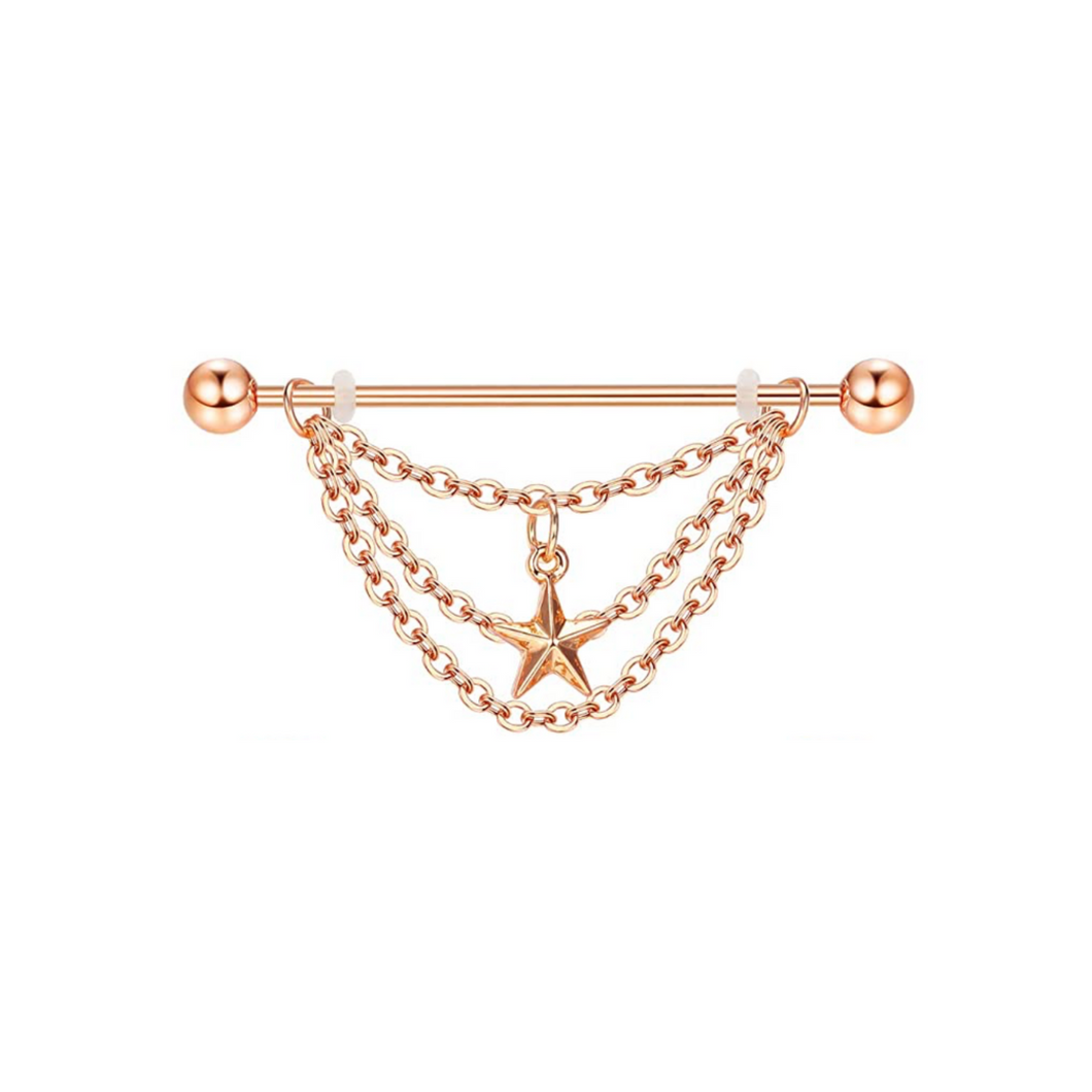 Rose Gold Dangle Star Chained Industrial