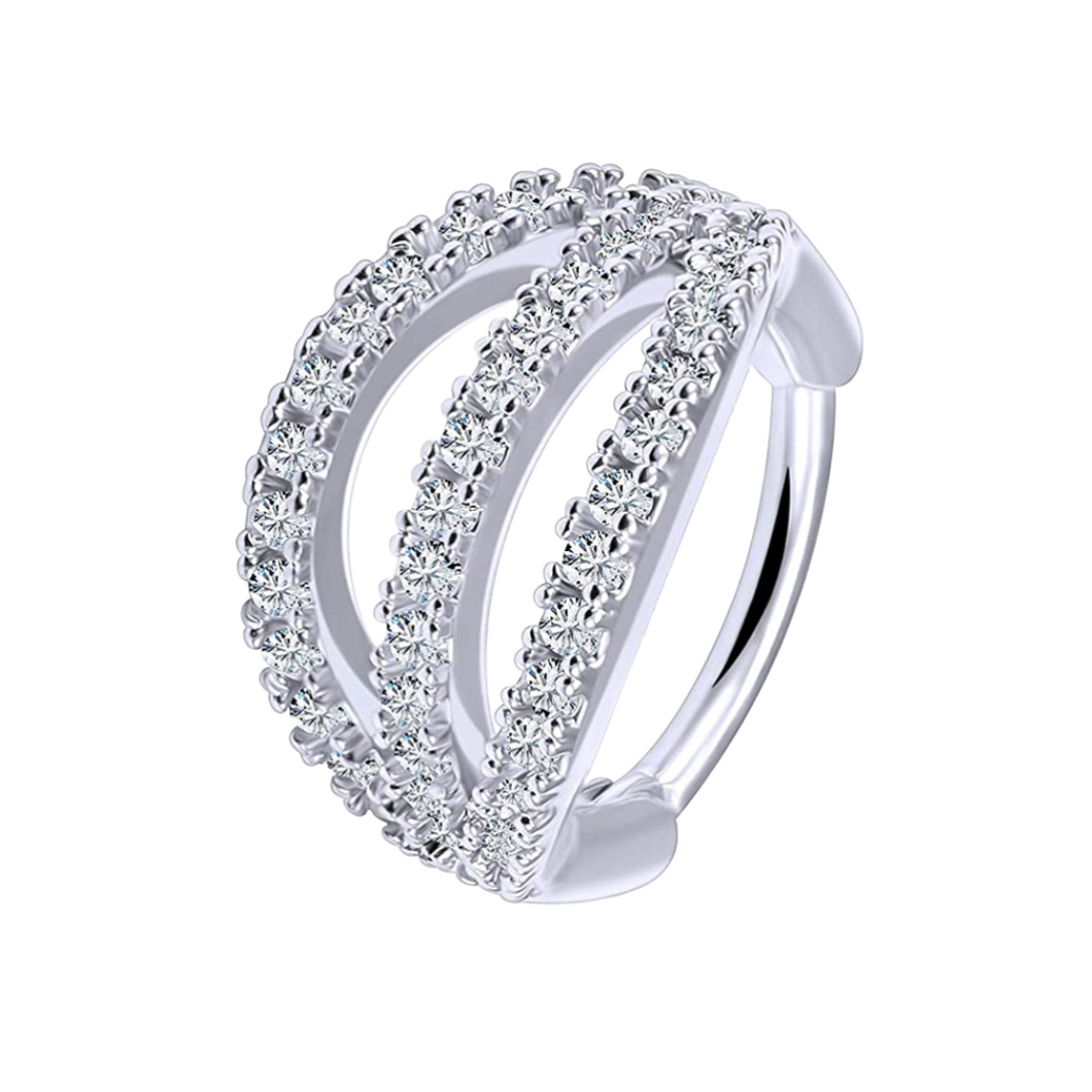 Triple Thick Silver Cubic CZ Hoop